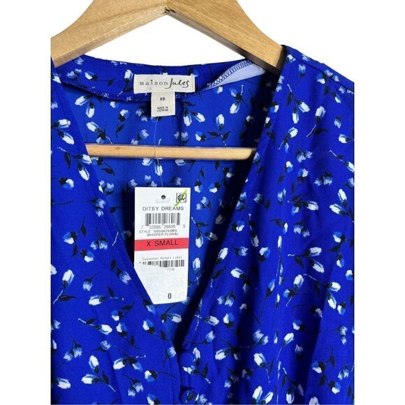 MAISON JULESPrinted Tie-Sleeve blue Blouse, Created for Macy's sz NWT SZ XS - Picture 3 of 6